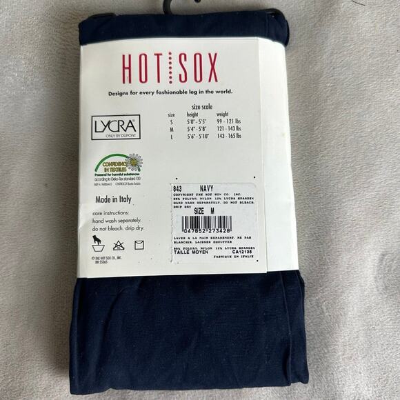 Vintage Hot Sox Tights Lycra Sheer Control Top Sandal Toe Navy Medium New - Picture 2 of 2